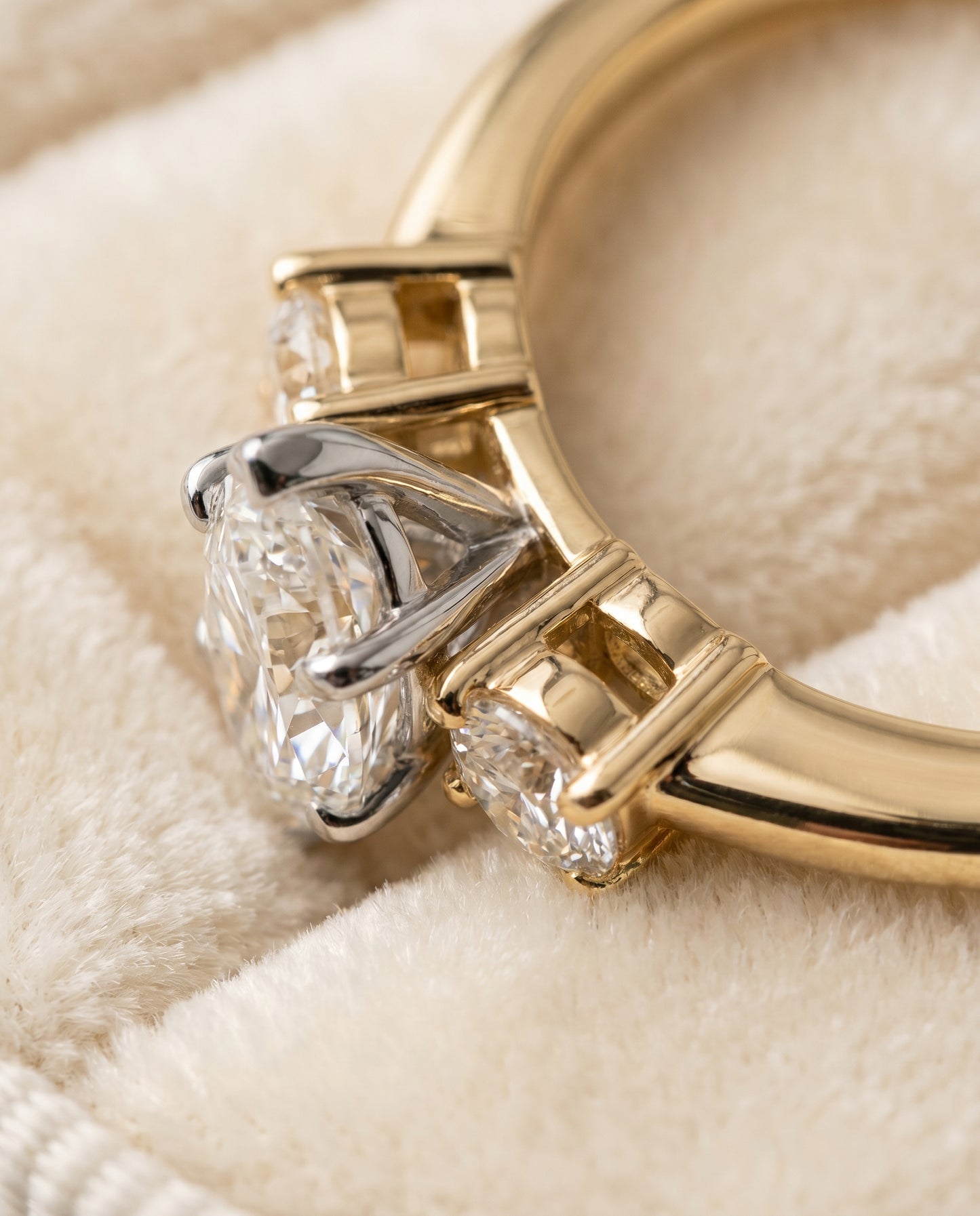 The Anita Three Stone Engagement Ring Setting for Marquise Diamonds in 18K Yellow Gold