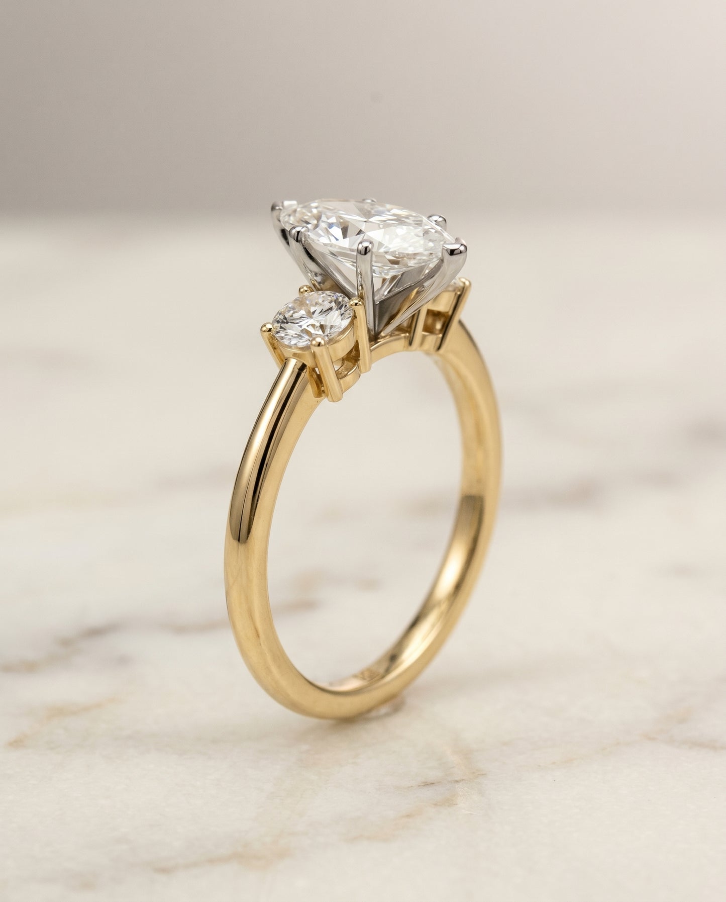 The Anita Three Stone Engagement Ring Setting for Marquise Diamonds in 18K Yellow Gold