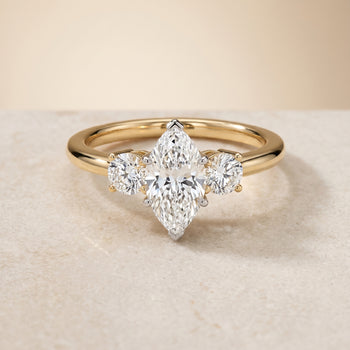 The Anita Classic Three Stone Marquise Engagement Ring Setting in 18K Yellow Gold