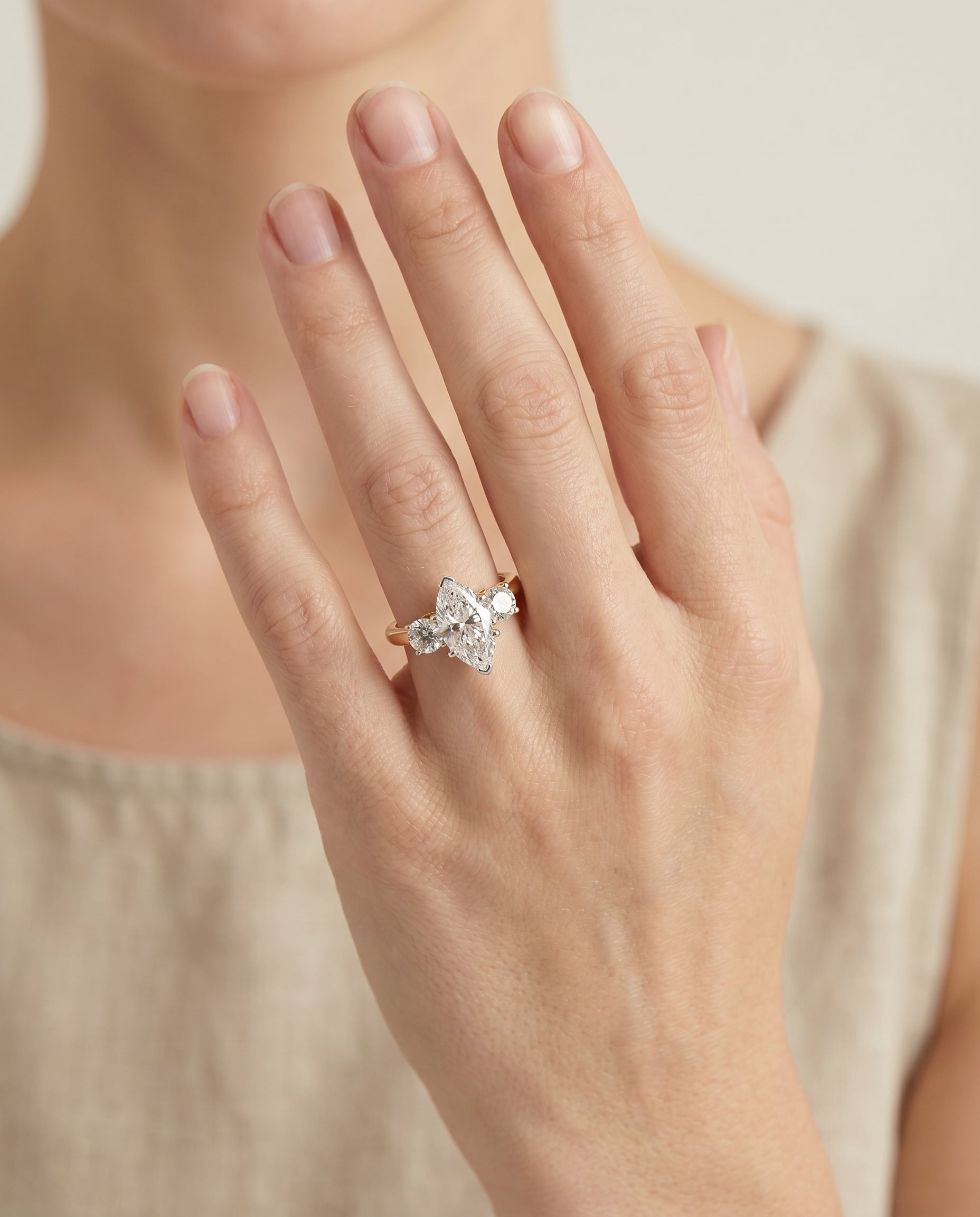 The Anita engagement ring setting in 18K Yellow Gold, classic three stone design | RockHer