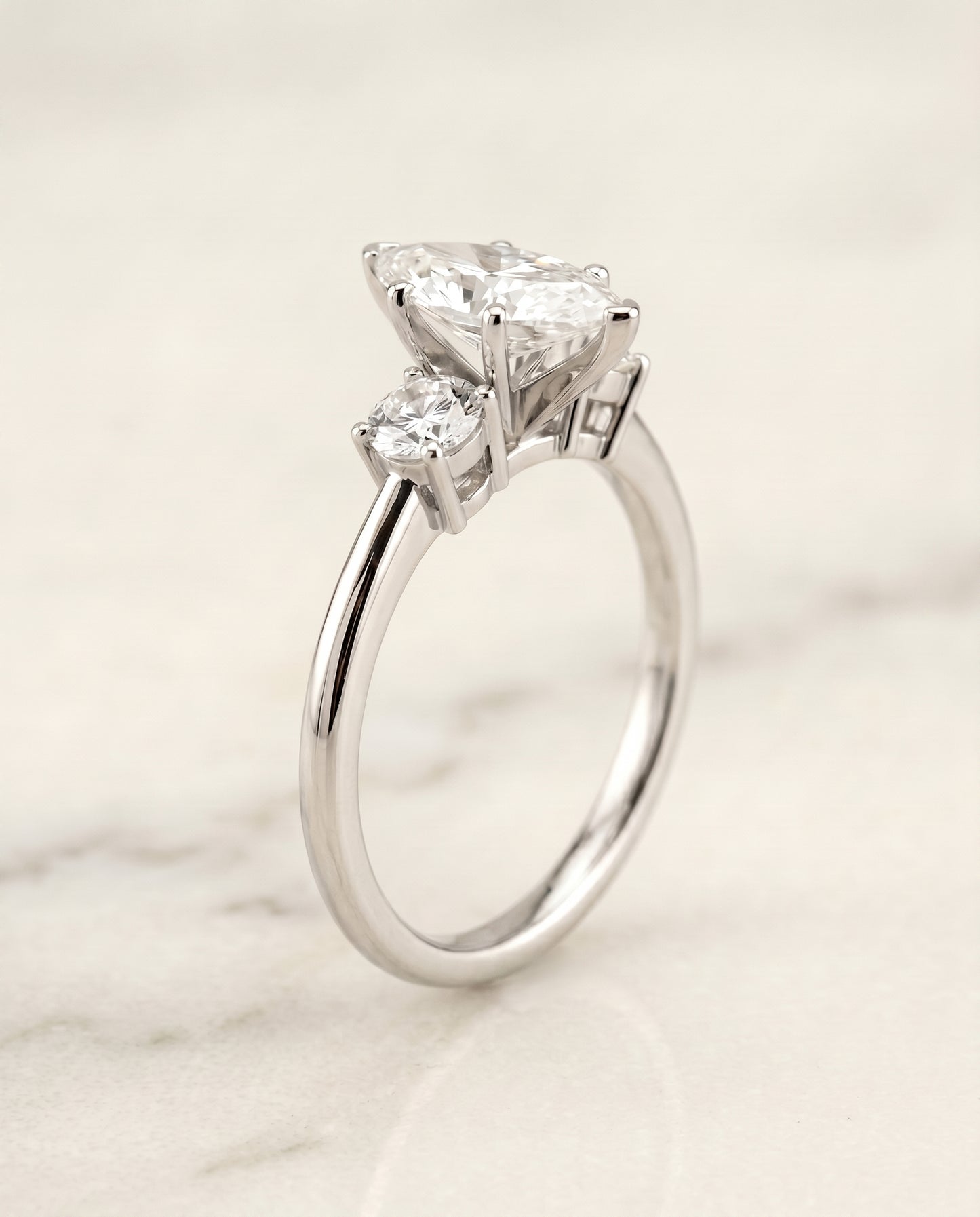 The Anita Three Stone Engagement Ring Setting for Marquise Diamonds in Platinum