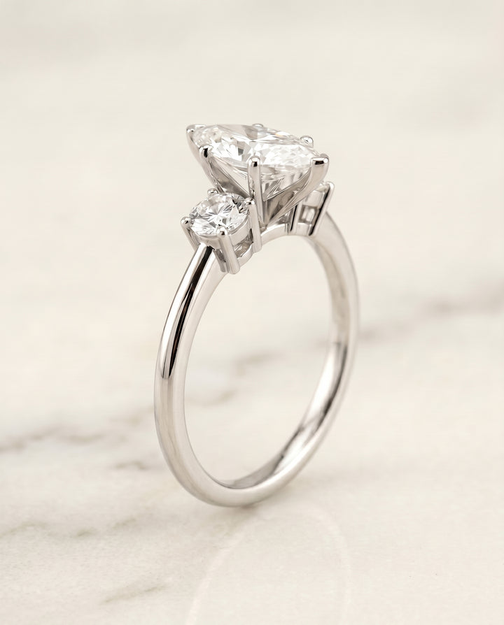 The Anita Three Stone Engagement Ring Setting for Marquise Diamonds in Platinum