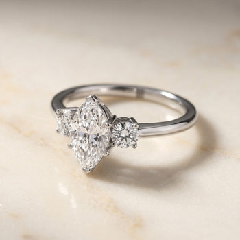 The Anita Classic Three Stone Marquise Engagement Ring Setting in Platinum