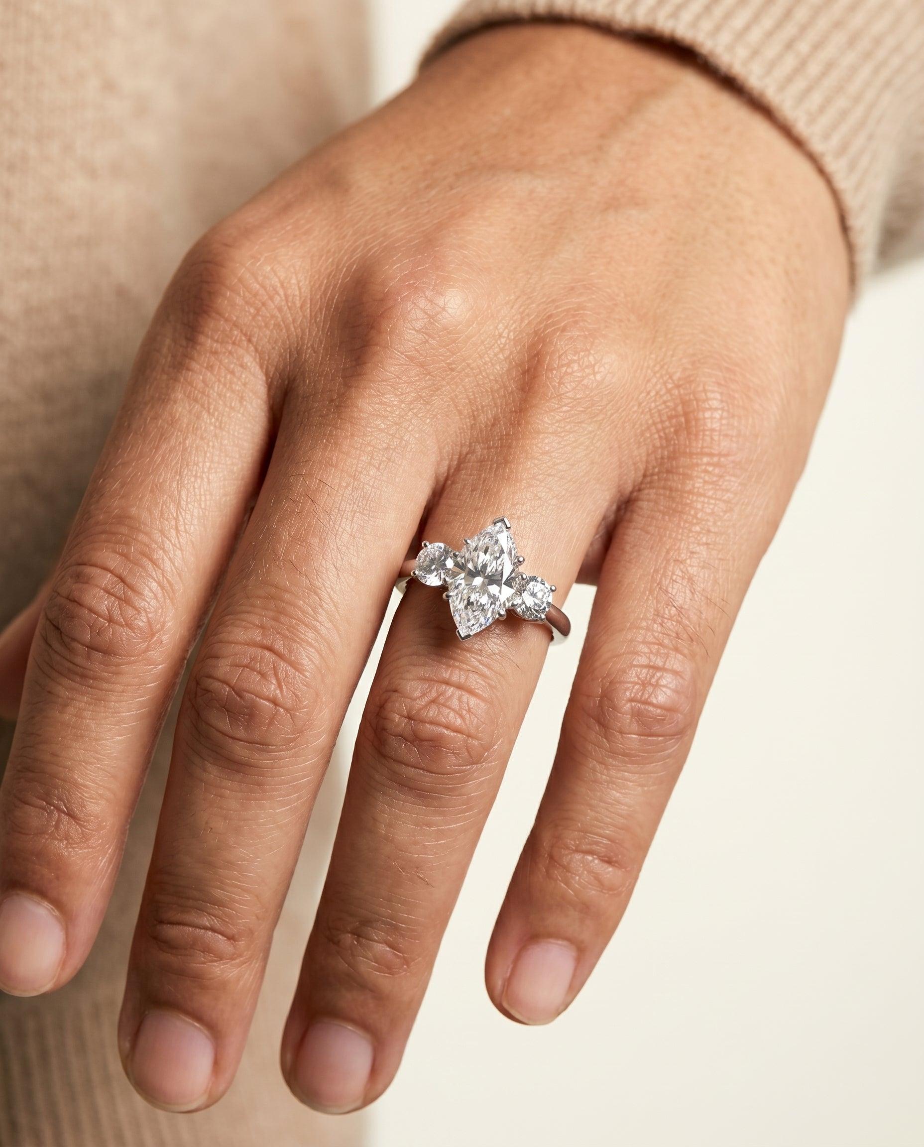 The Anita engagement ring setting in Platinum, classic three stone design | RockHer