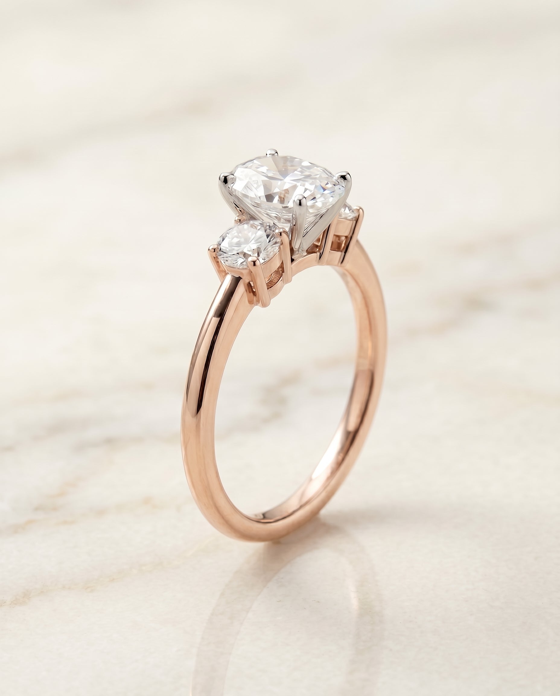 Classic Three Stone styling on The Anita oval engagement ring setting | RockHer