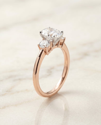 The Anita Classic Three Stone Oval Engagement Ring Setting in 14K Rose Gold