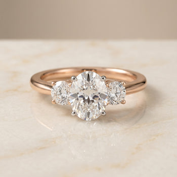 The Anita Classic Three Stone Oval Engagement Ring Setting in 14K Rose Gold