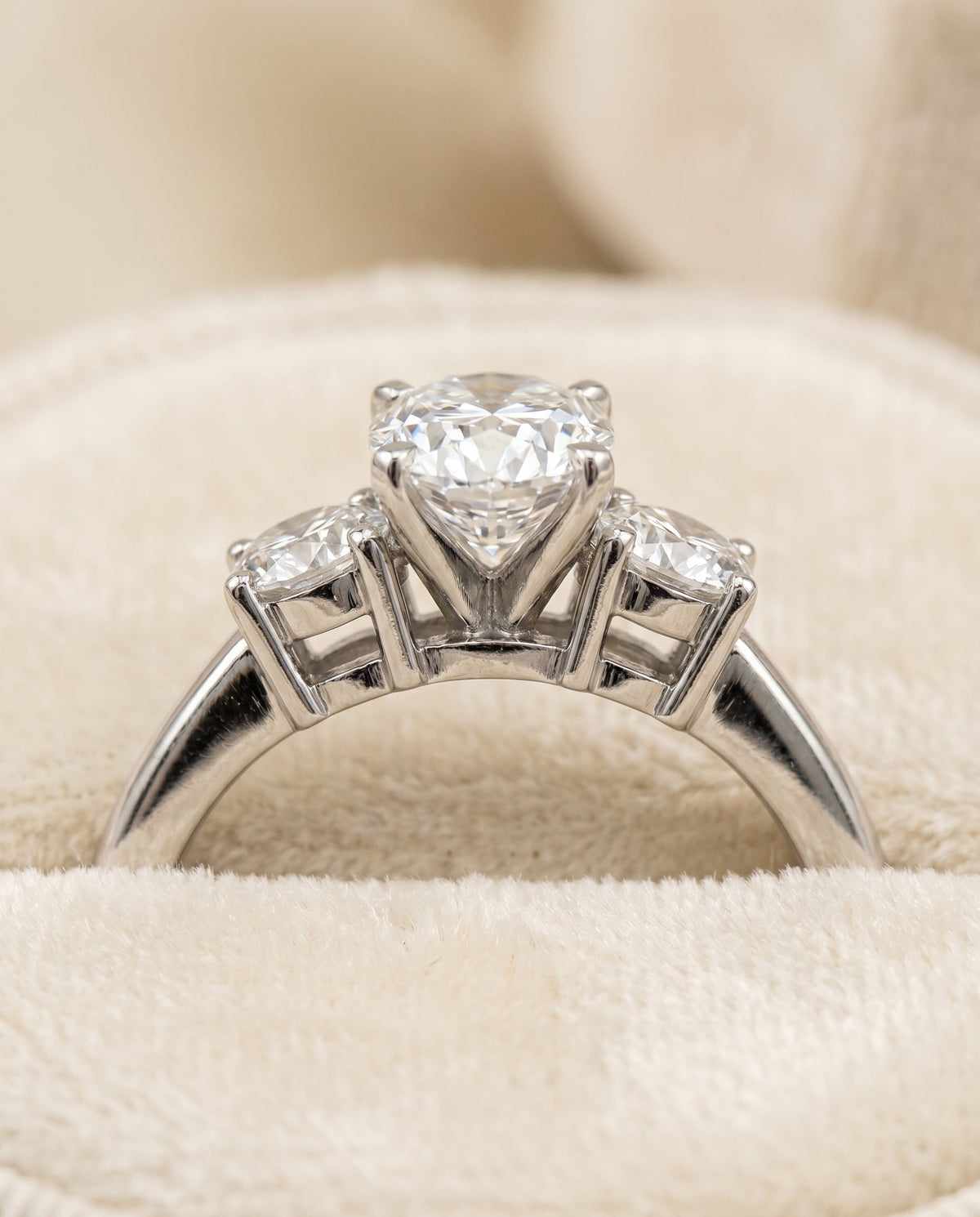 Anita Select Three Stone Oval Lab Diamond Engagement Ring in 18K White Gold, detail view | RockHer