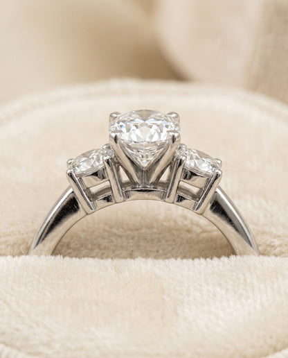 Anita Select Three Stone Oval Lab Diamond Engagement Ring in Platinum, detail view | RockHer