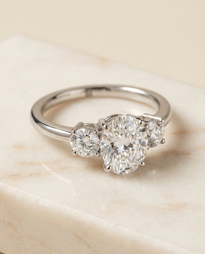 The Anita Classic Three Stone Oval Engagement Ring Setting in Platinum