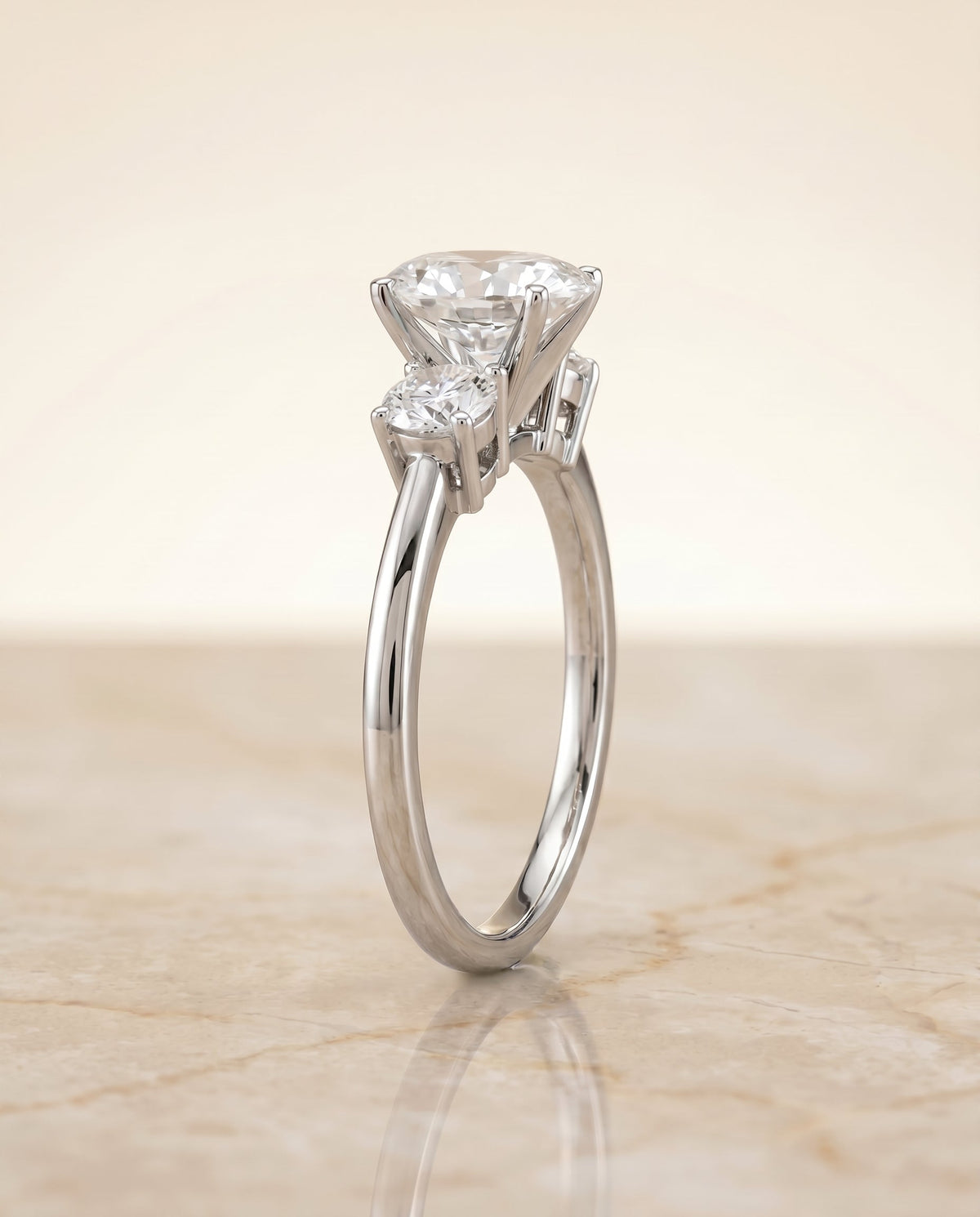 Anita Select Three Stone Oval Lab Diamond Engagement Ring in 18K White Gold, side view | RockHer