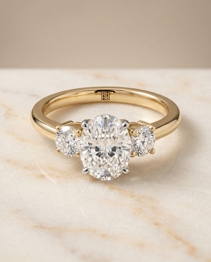 The Anita Three Stone Engagement Ring Setting for Oval Diamonds in 18K Yellow Gold | RockHer