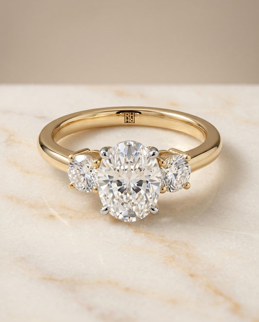 The Anita Three Stone Engagement Ring Setting for Oval Diamonds in 18K Yellow Gold | RockHer