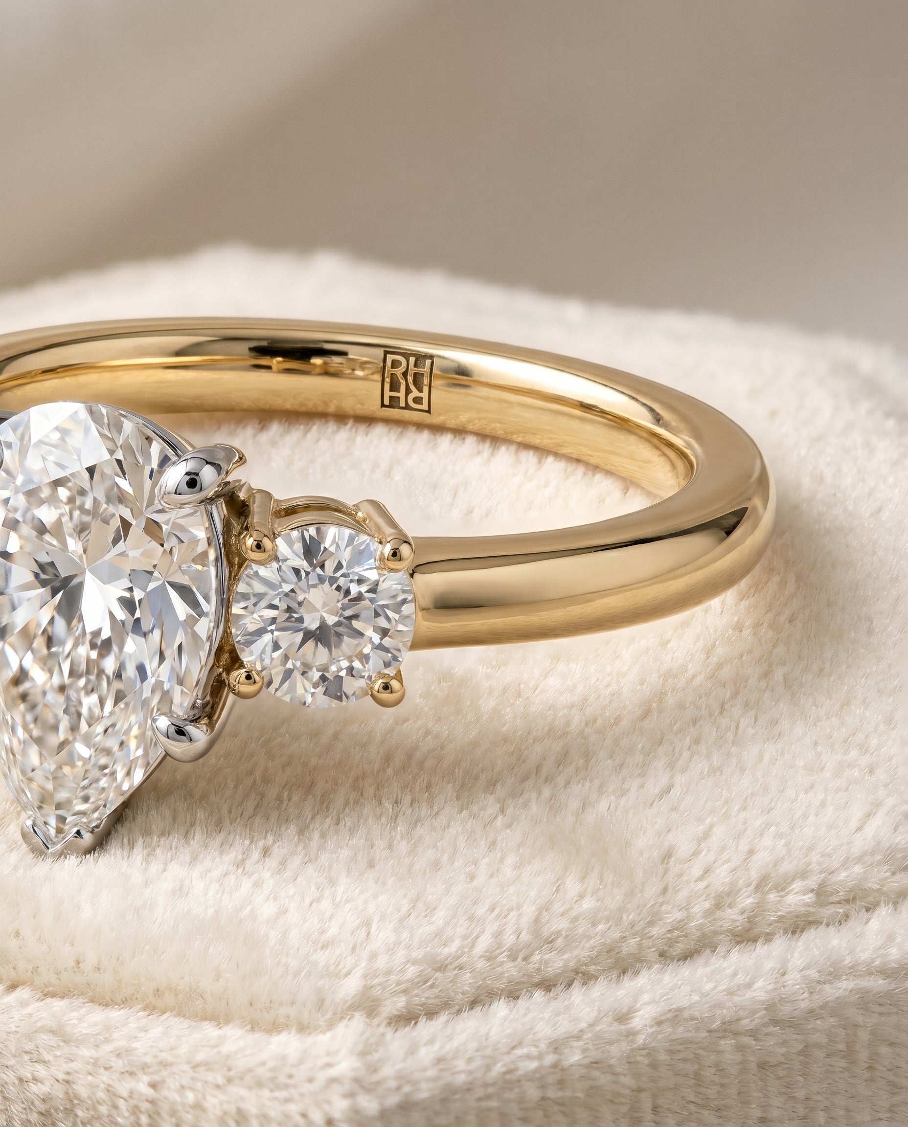 18K Yellow Gold band of The Anita pear engagement ring setting | RockHer