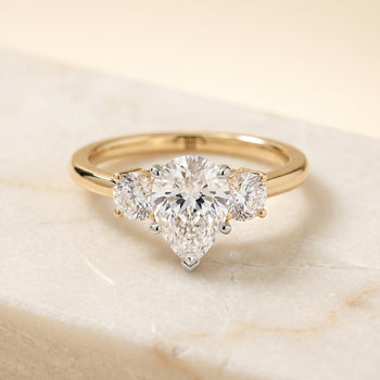 The Anita Classic Three Stone Pear Engagement Ring Setting in 18K Yellow Gold