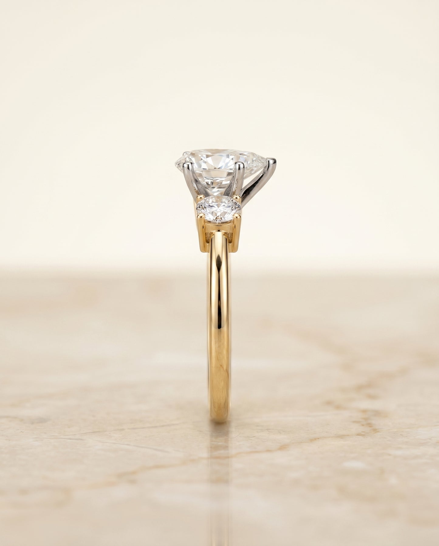 The Anita Classic Three Stone Pear Engagement Ring Setting in 18K Yellow Gold