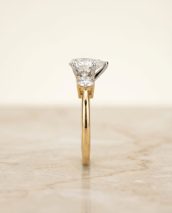 The Anita Classic Three Stone Pear Engagement Ring Setting in 18K Yellow Gold