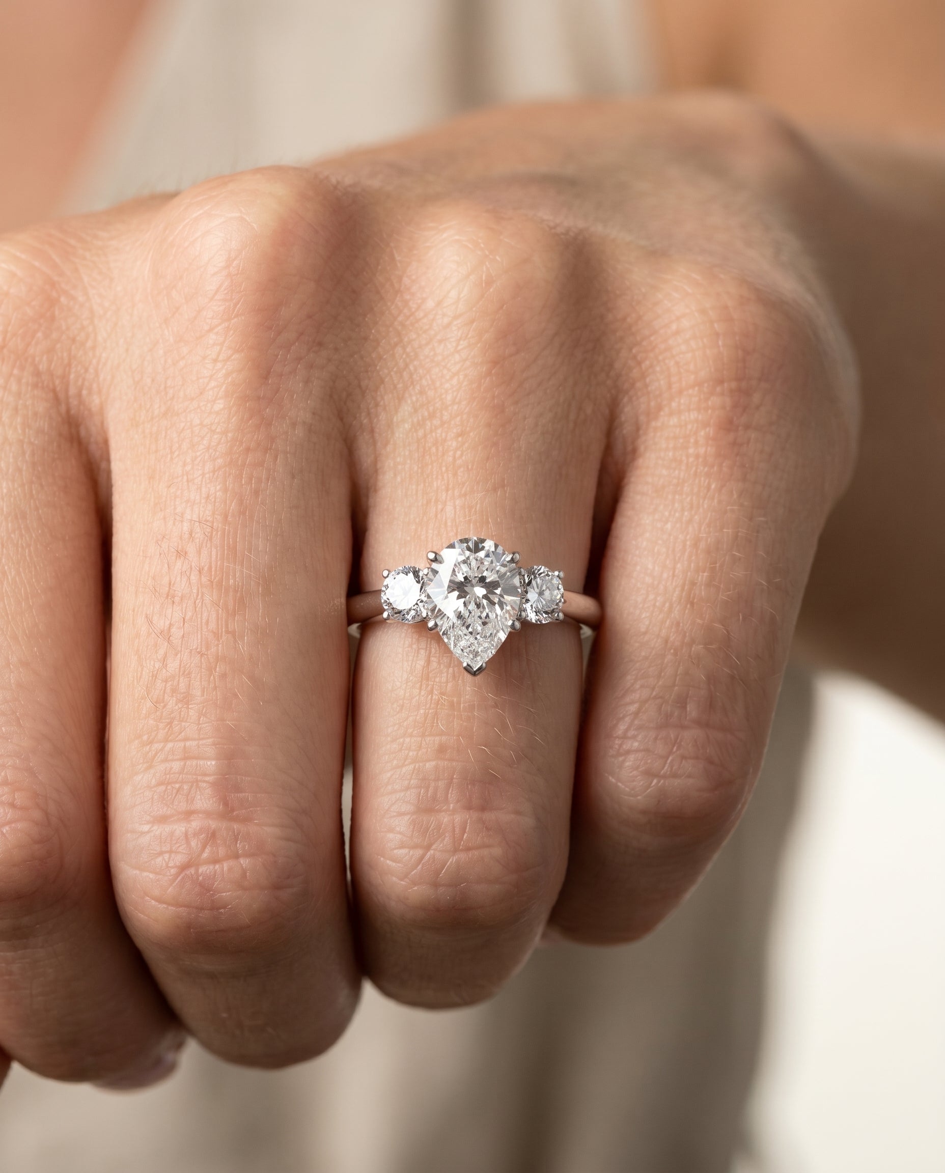Anita Three Stone Pear 18K White Gold Engagement Ring | RockHer