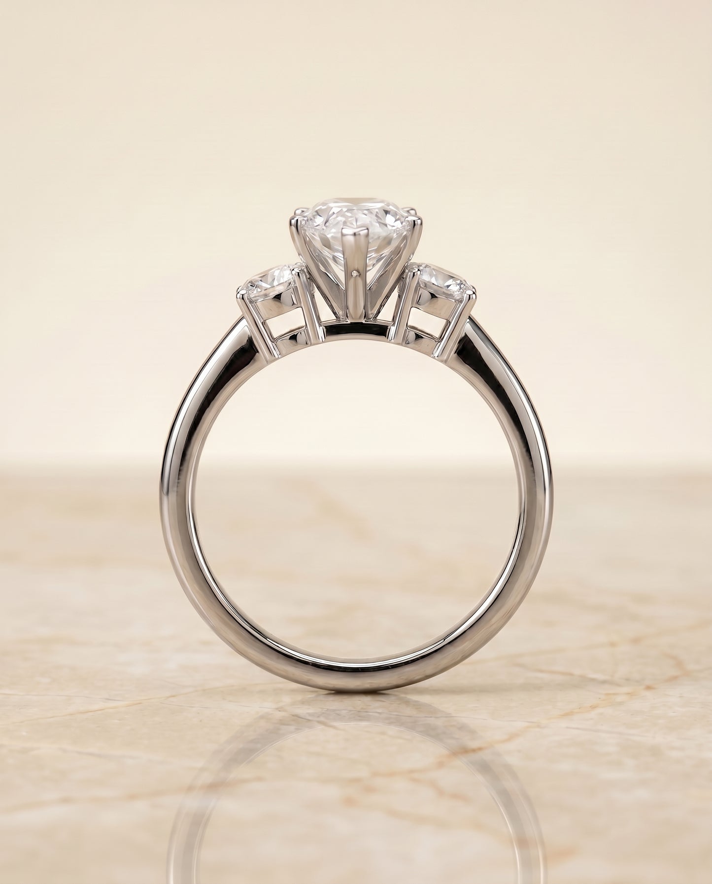The Anita Three Stone Engagement Ring Setting for Pear Diamonds in 18K White Gold