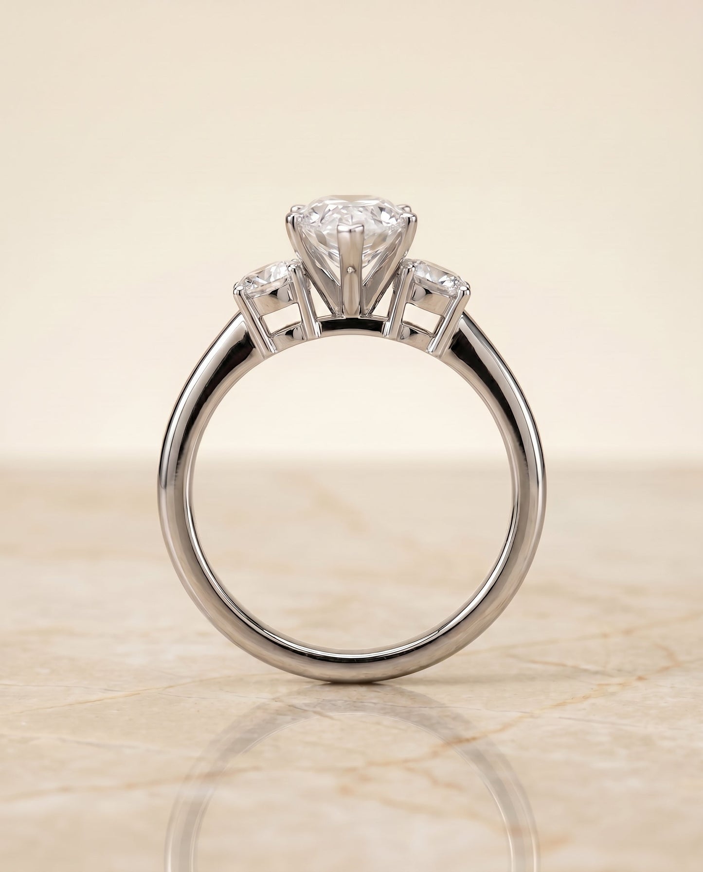 Anita Select Three Stone Pear Lab Diamond Engagement Ring in Platinum, side view | RockHer