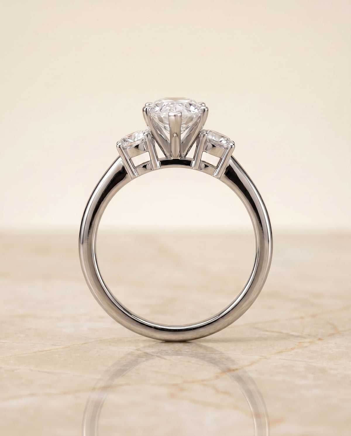 Anita Select Three Stone Pear Lab Diamond Engagement Ring in Platinum, side view | RockHer