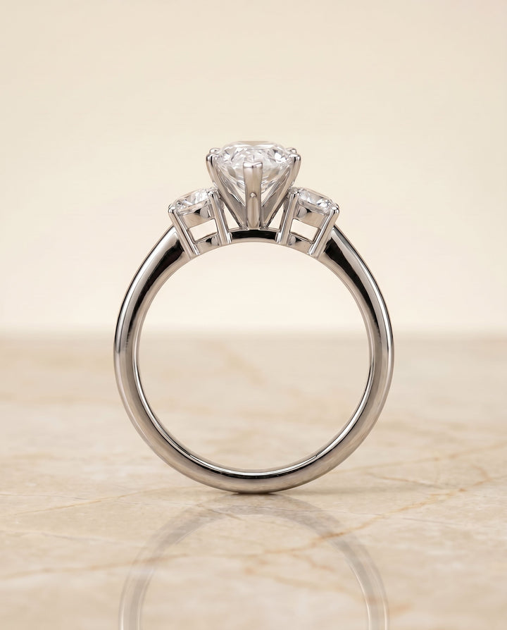 Anita Select Three Stone Pear Lab Diamond Engagement Ring in 18K White Gold, side view | RockHer