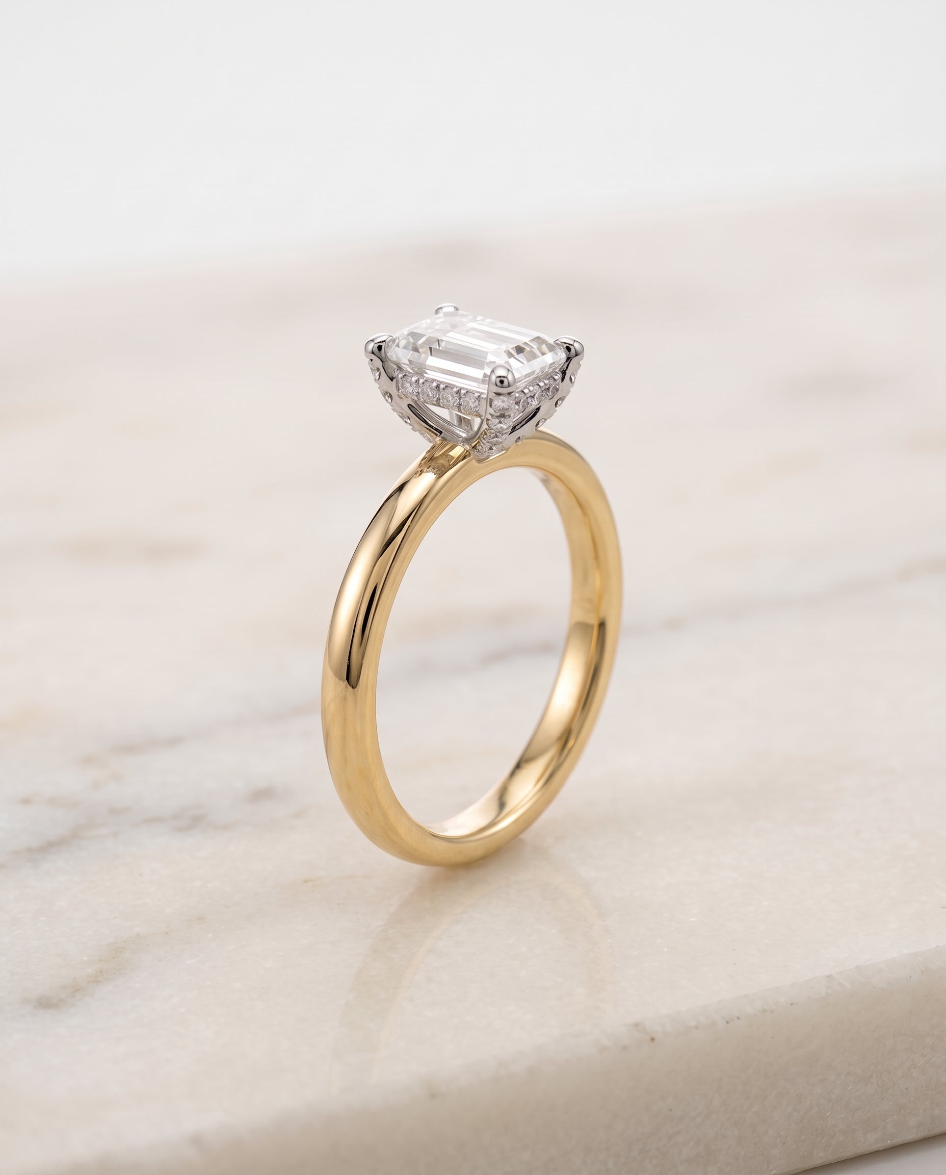 Hidden Pavé Basket Crown Solitaire Cut styling on The Annabelle emerald engagement ring setting | RockHer