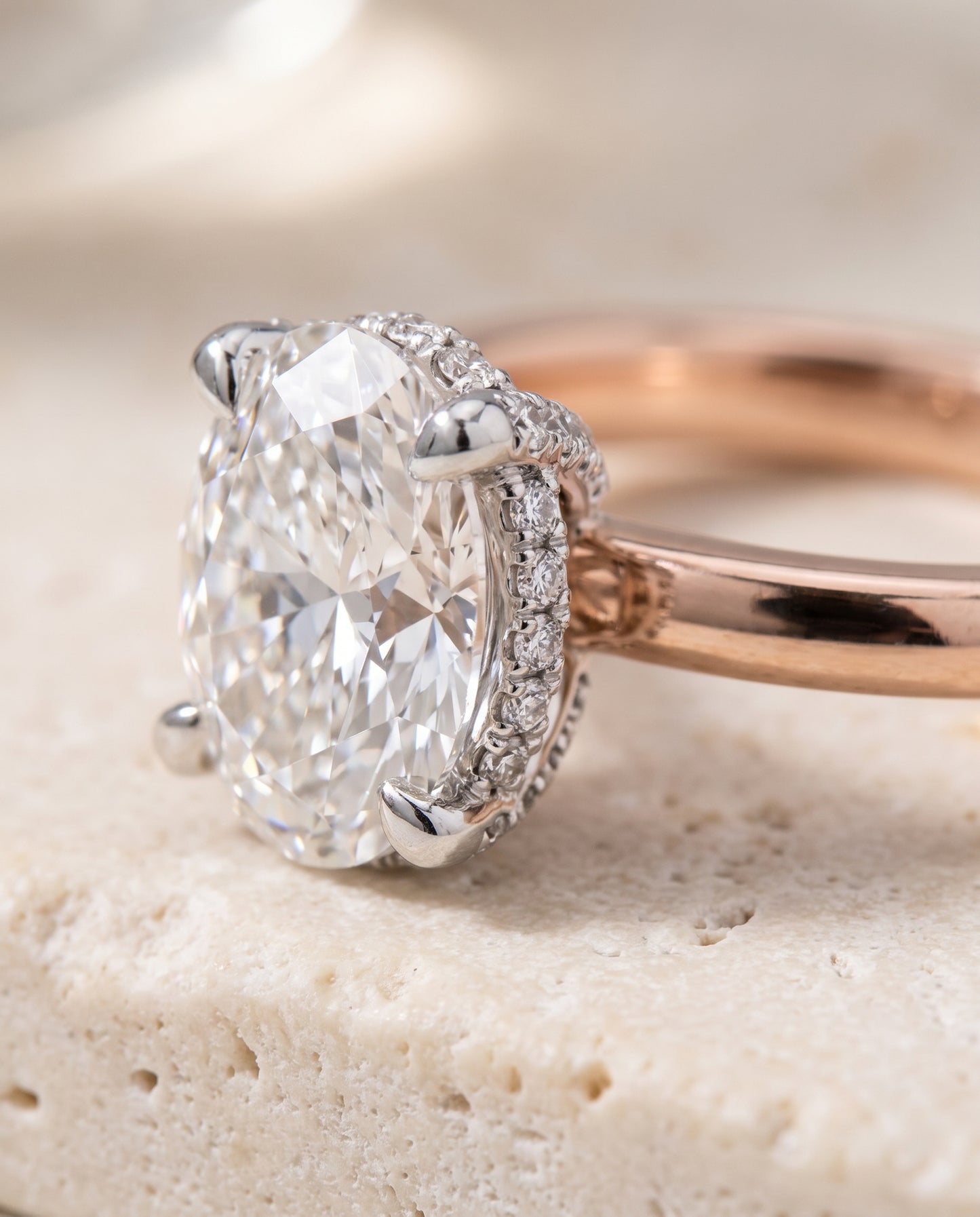 The Annabelle Hidden Pavé Basket Crown Solitaire Oval Engagement Ring Setting in 14K Rose Gold
