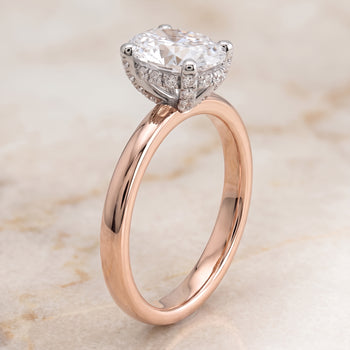 The Annabelle Hidden Pavé Basket Crown Solitaire Oval Engagement Ring Setting in 14K Rose Gold