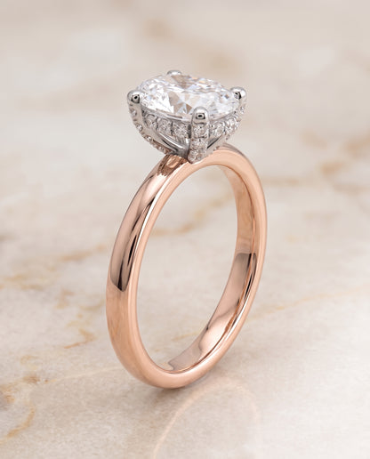 The Annabelle Hidden Pavé Basket Crown Solitaire Oval Engagement Ring Setting in 14K Rose Gold