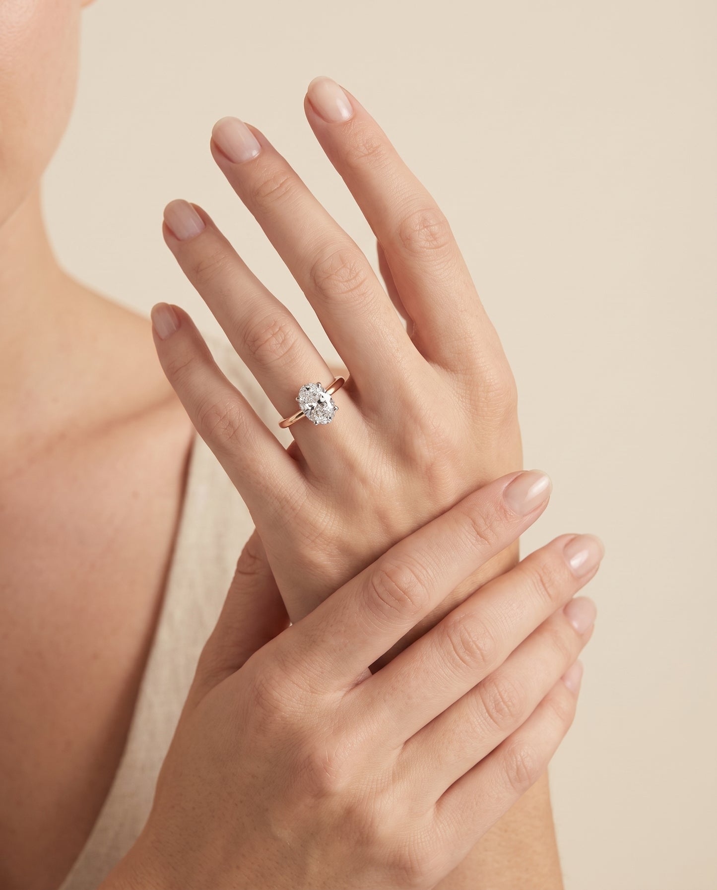 The Annabelle Hidden Pavé Basket Crown Solitaire Oval Engagement Ring Setting in 14K Rose Gold