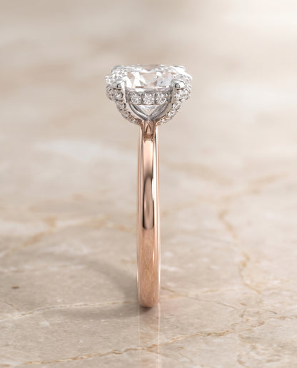 The Annabelle Hidden Pavé Basket Crown Solitaire Oval Engagement Ring Setting in 14K Rose Gold