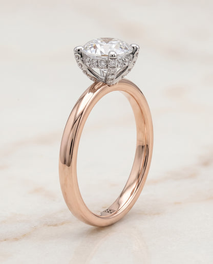 The Annabelle Hidden Pavé Basket Crown Solitaire Round Engagement Ring Setting in 14K Rose Gold