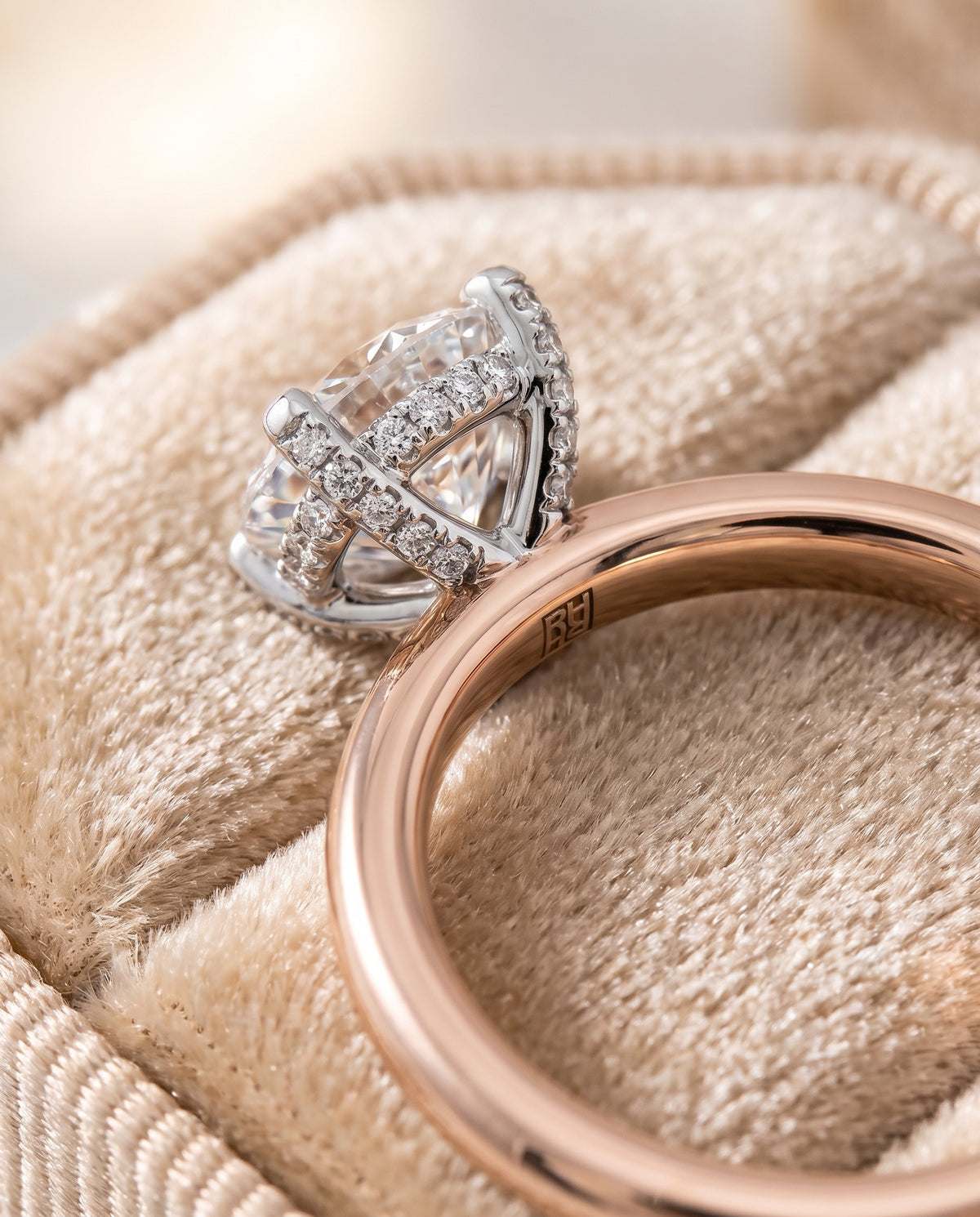 The Annabelle Hidden Pavé Basket Crown Solitaire Round Engagement Ring Setting in 14K Rose Gold