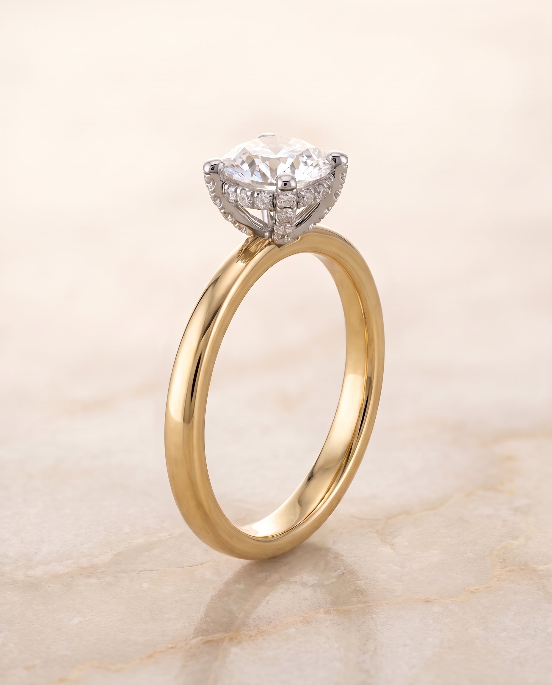 Hidden Pavé Basket Crown Solitaire styling on The Annabelle round engagement ring setting | RockHer