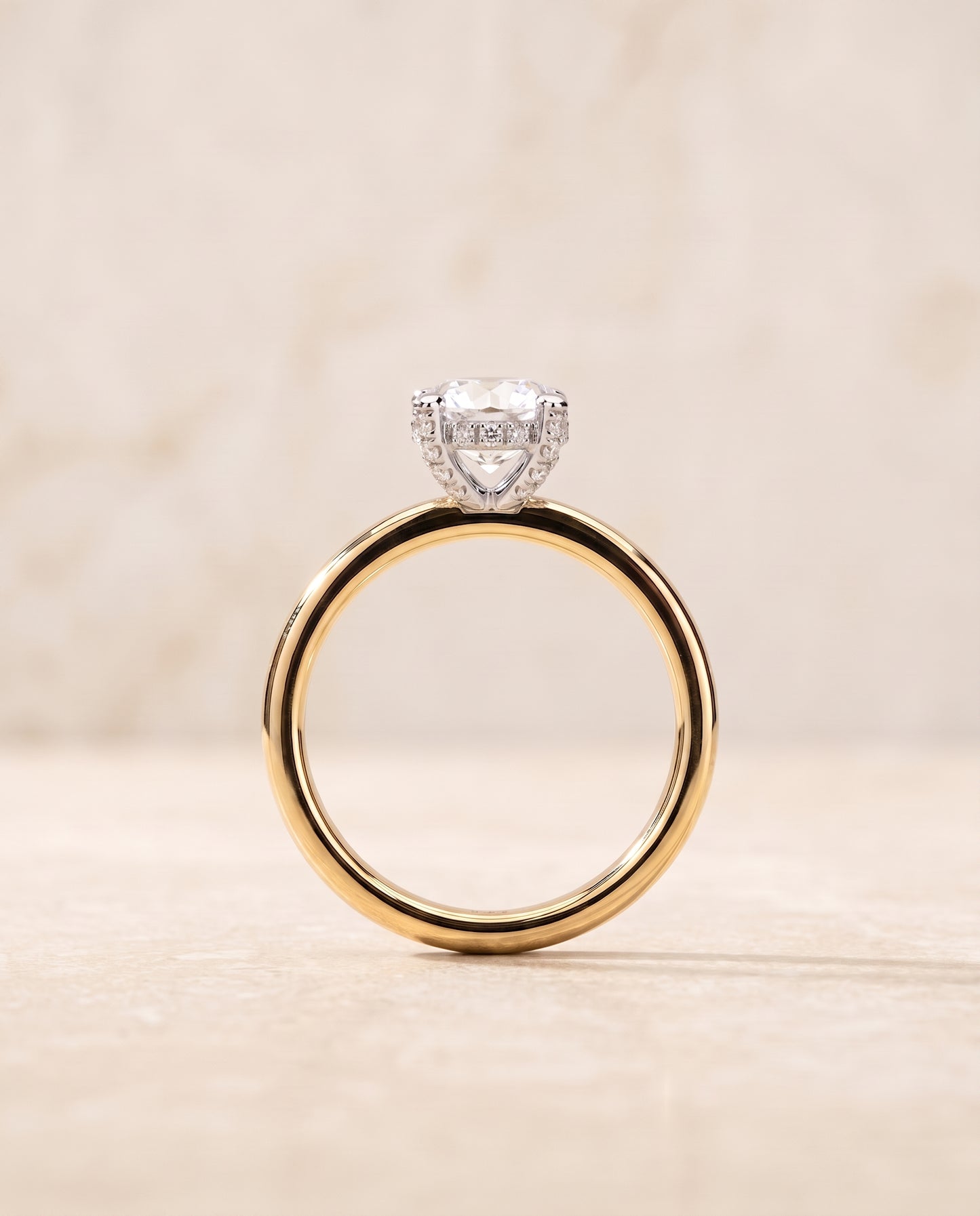 The Annabelle Hidden Pavé Basket Crown Solitaire Round Engagement Ring Setting in 18K Yellow Gold