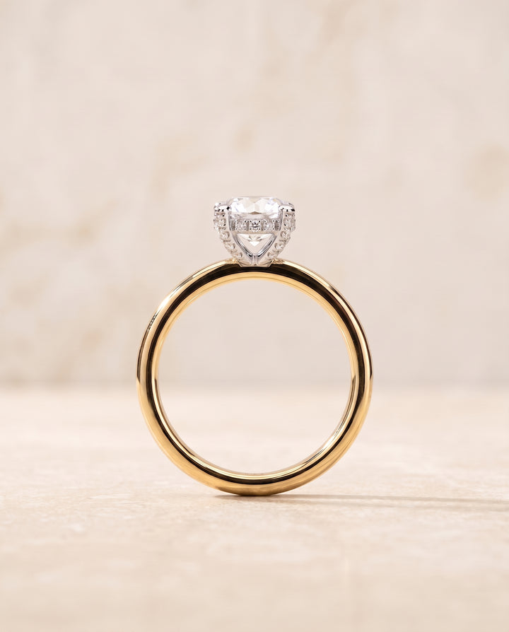 The Annabelle Hidden Pavé Basket Crown Solitaire Round Engagement Ring Setting in 18K Yellow Gold