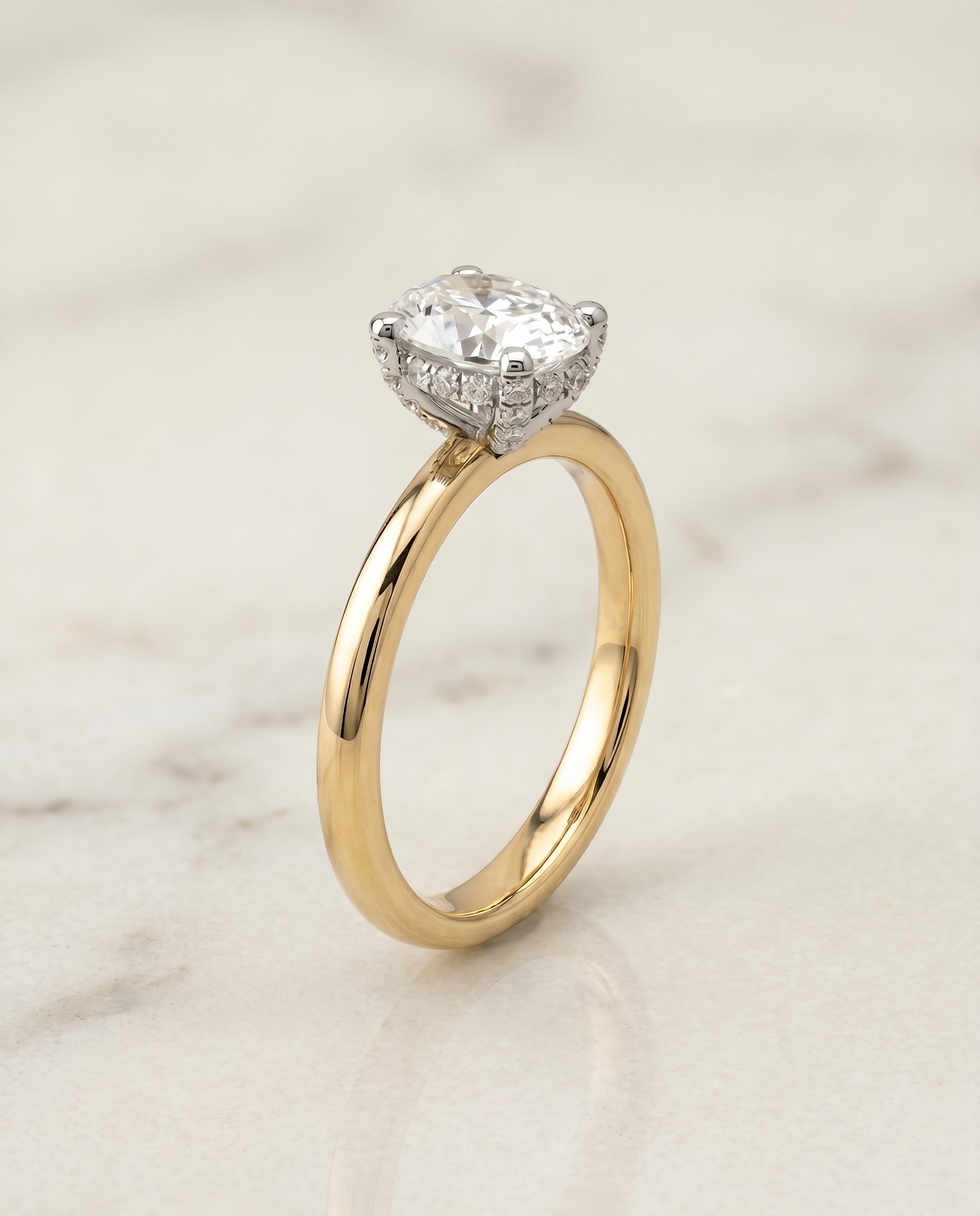 Hidden Pavé Basket Crown Solitaire styling on The Annabelle oval engagement ring setting | RockHer