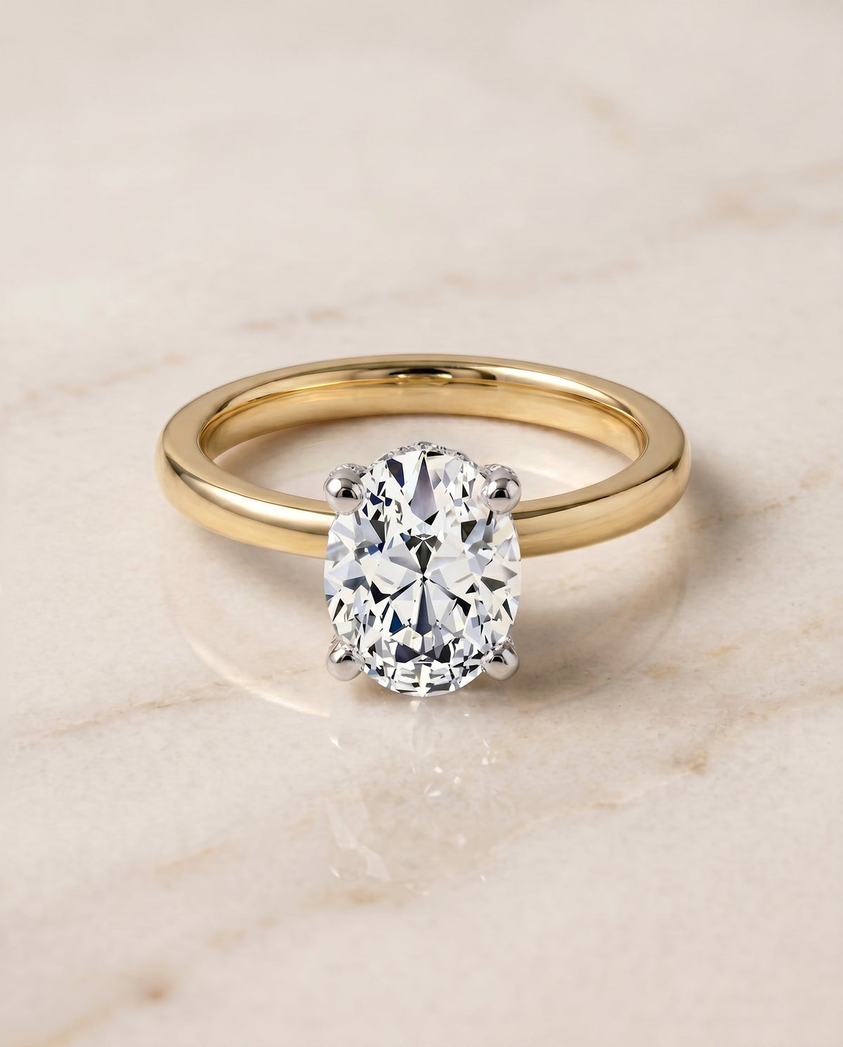 Annabelle Select Pavé Oval Lab Diamond Engagement Ring in 18K Yellow Gold, shown on hand, angled | RockHer