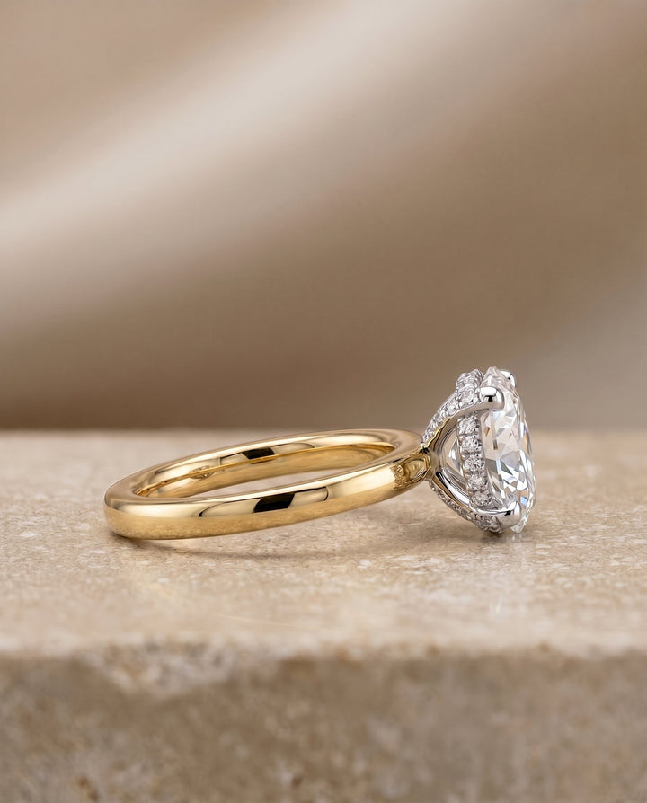 Annabelle Select Pavé Oval Lab Diamond Engagement Ring in 18K Yellow Gold, side view | RockHer