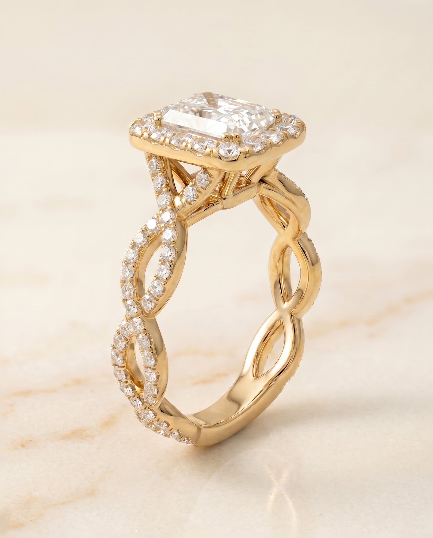 The Annie Halo Radiant Cut Engagement Ring Setting in 18K Yellow Gold