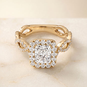 The Annie Halo Radiant Cut Engagement Ring Setting in 18K Yellow Gold
