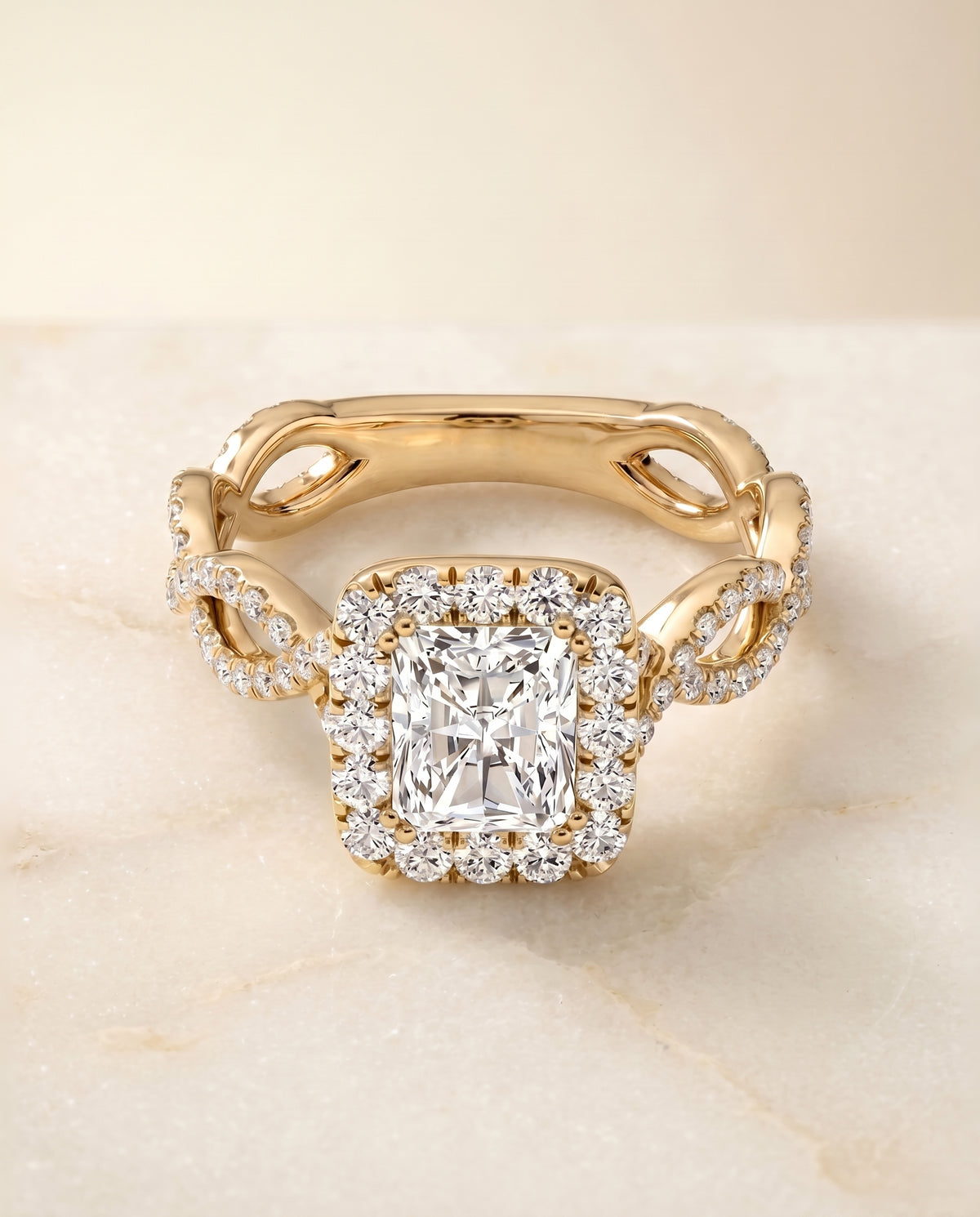 The Annie radiant engagement ring setting in 18K Yellow Gold | RockHer