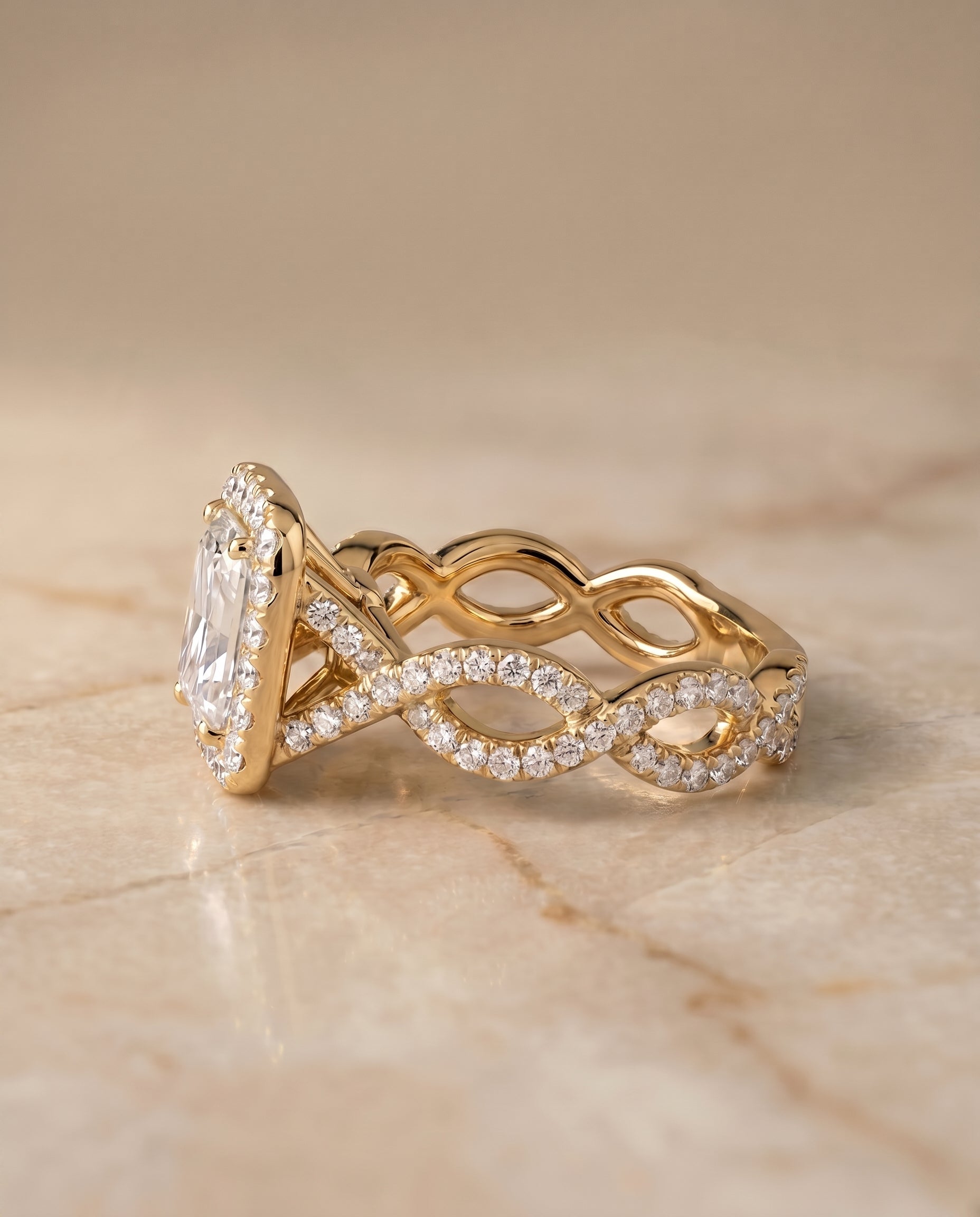 The Annie setting for radiant diamonds, made to order in 18K Yellow Gold | RockHer
