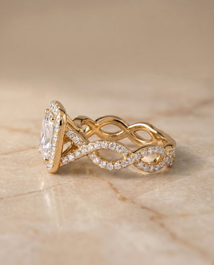 The Annie Halo Radiant Cut Engagement Ring Setting in 18K Yellow Gold