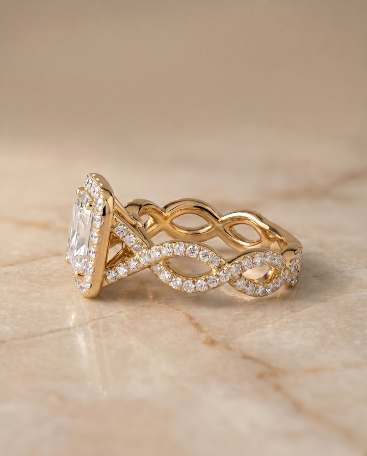 The Annie Halo Radiant Cut Engagement Ring Setting in 18K Yellow Gold