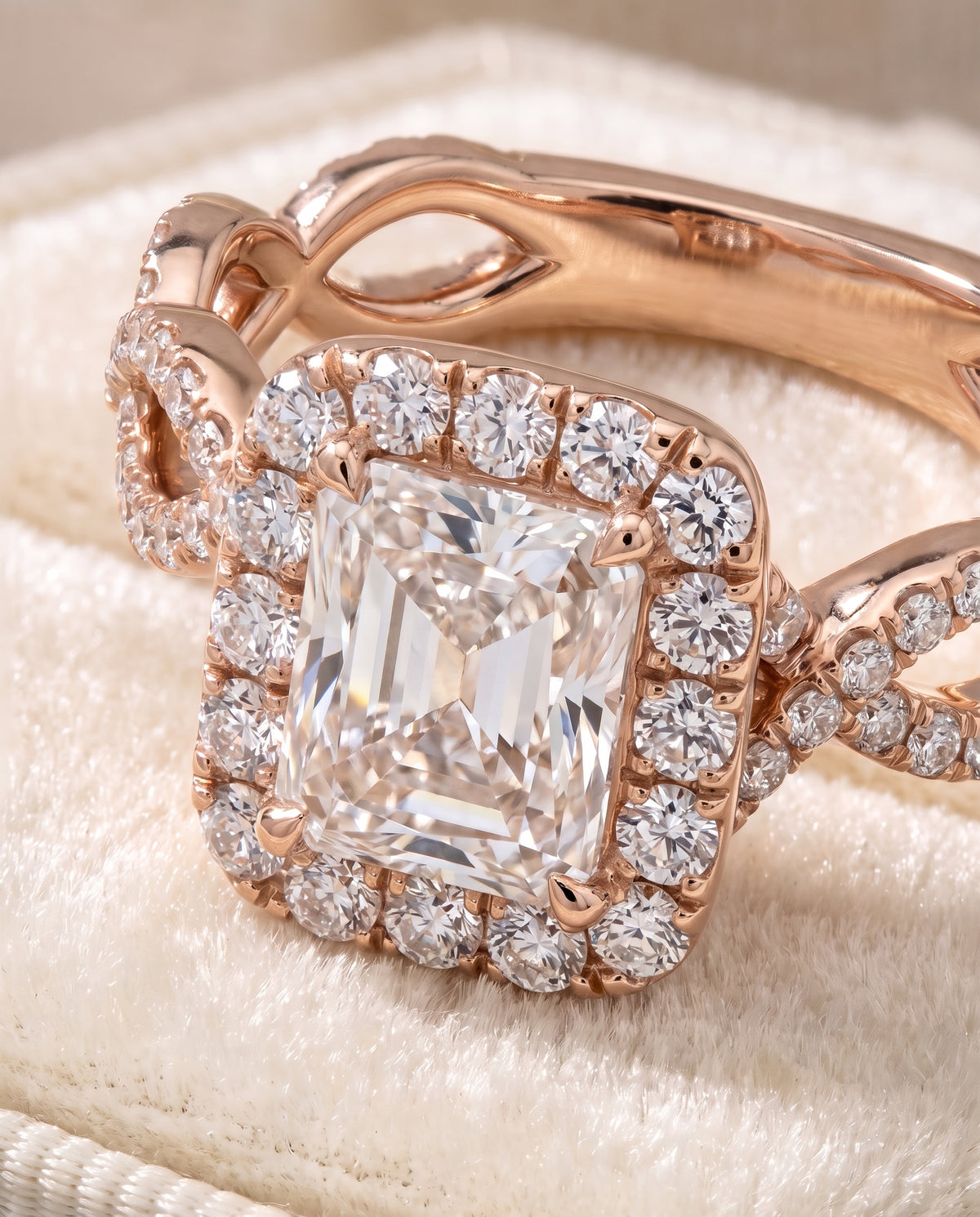 The Annie Halo Radiant Cut Engagement Ring Setting in 14K Rose Gold