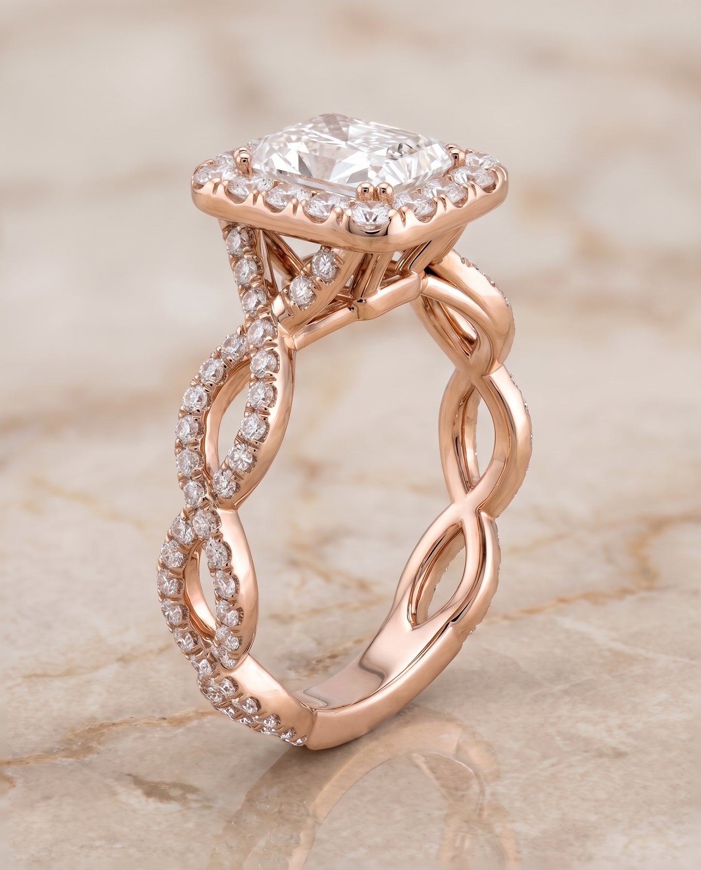 The Annie Halo Radiant Cut Engagement Ring Setting in 14K Rose Gold