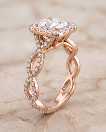 The Annie Halo Radiant Cut Engagement Ring Setting in 14K Rose Gold