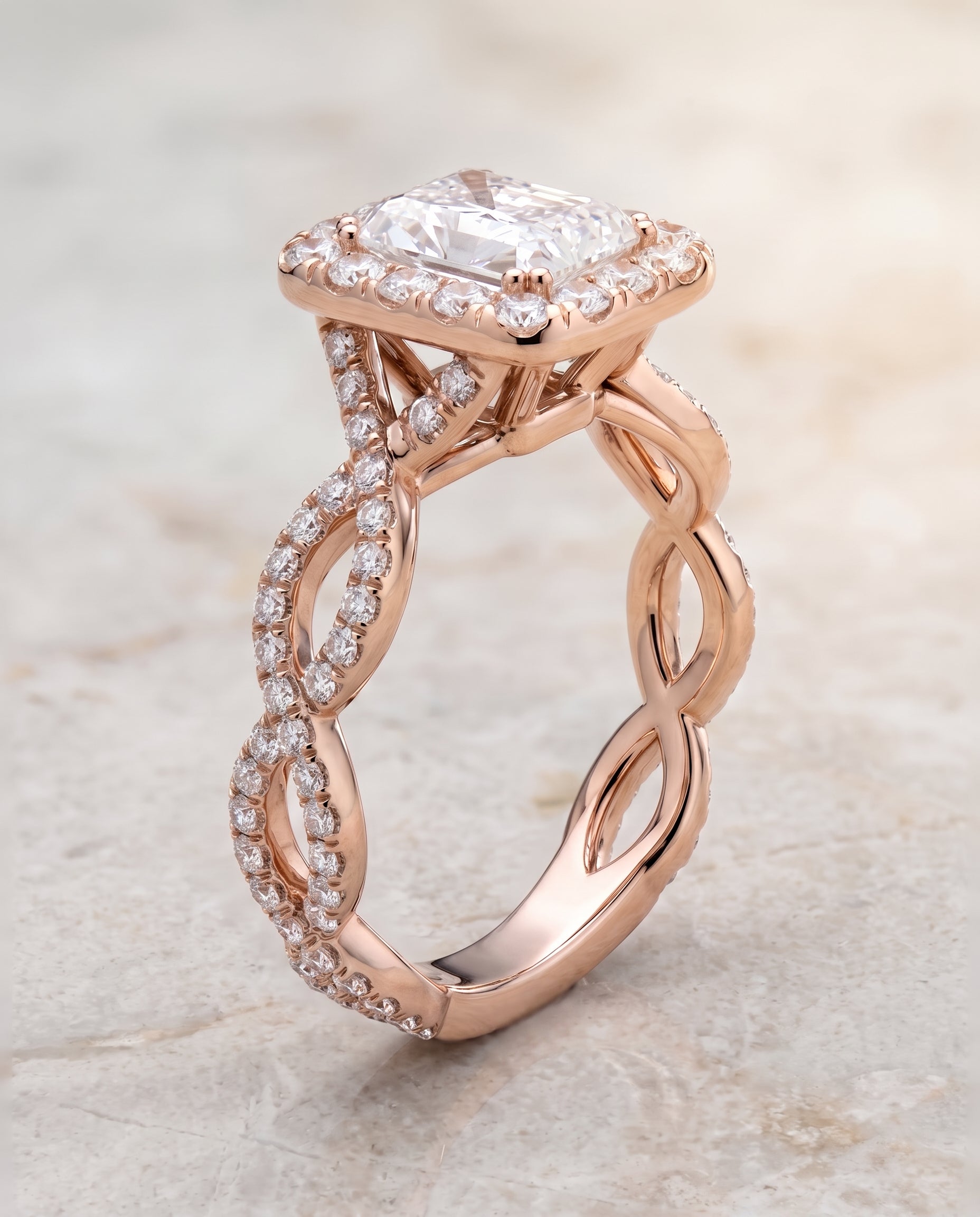 The Annie Halo Radiant Cut Engagement Ring Setting in 14K Rose Gold